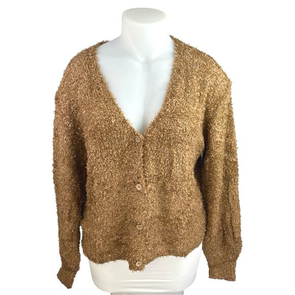 NEW Cider Women's Brown Teddy Fuzzy Button Down Cardigan Sweater Top Size 3XL - Picture 1 of 4
